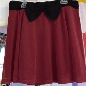 H&M Maroon Skater Skirt with Black Bow